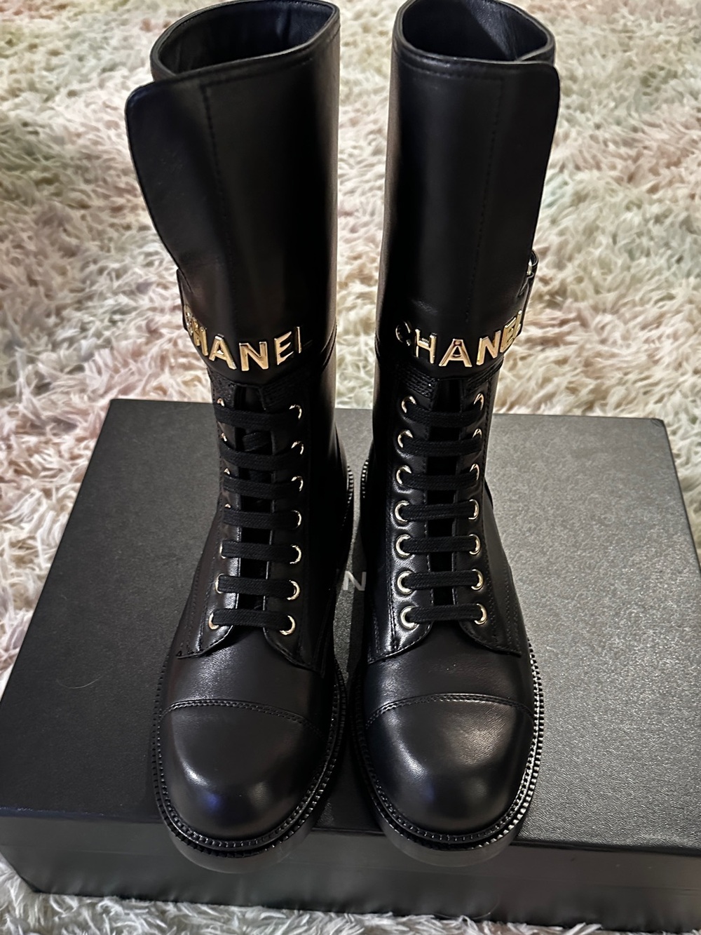 New Chanel Lace Up Buckle Combat Boots Size 38 - Picture 3 of 12